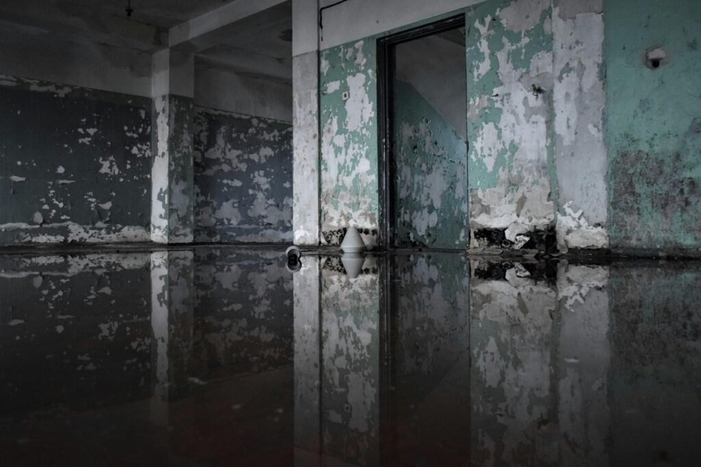 Room flooded with dirty water