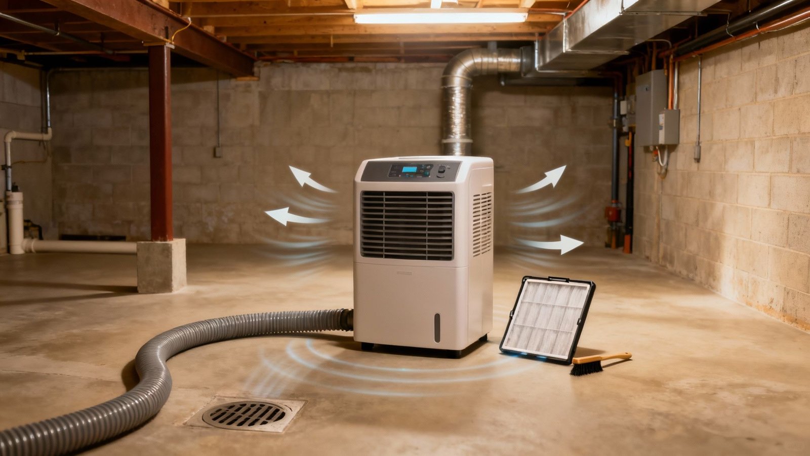 A checklist graphic showing dehumidifier maintenance tasks.
