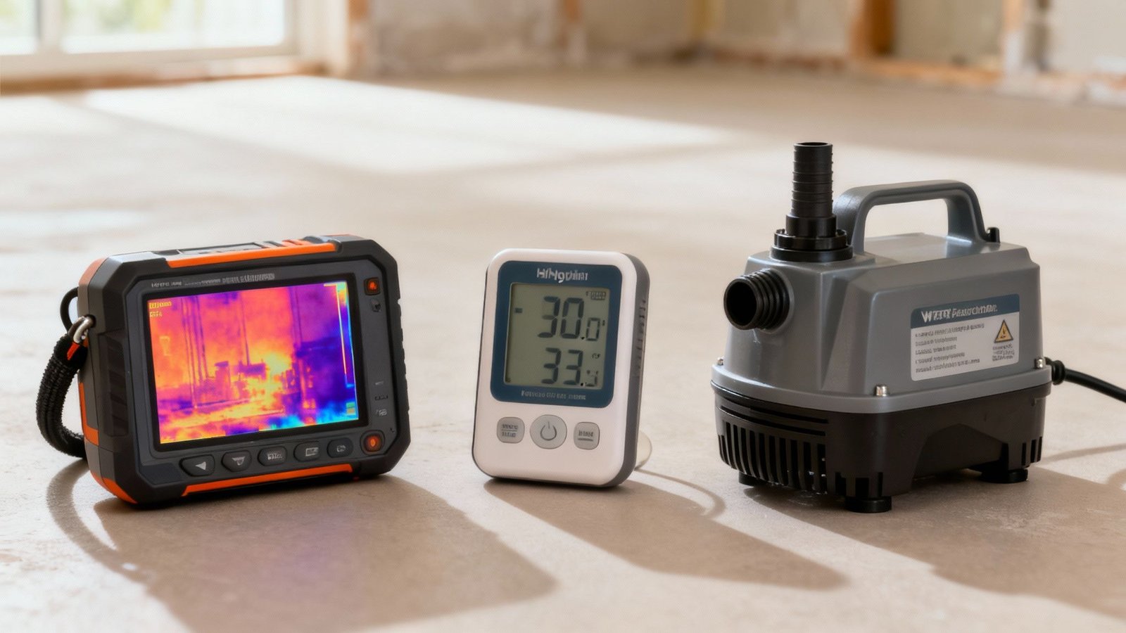 Your Guide to Emergency Water Extraction Services for Flood Cleanup 3 Restoration professional using thermal imaging camera to detect hidden moisture behind a wall