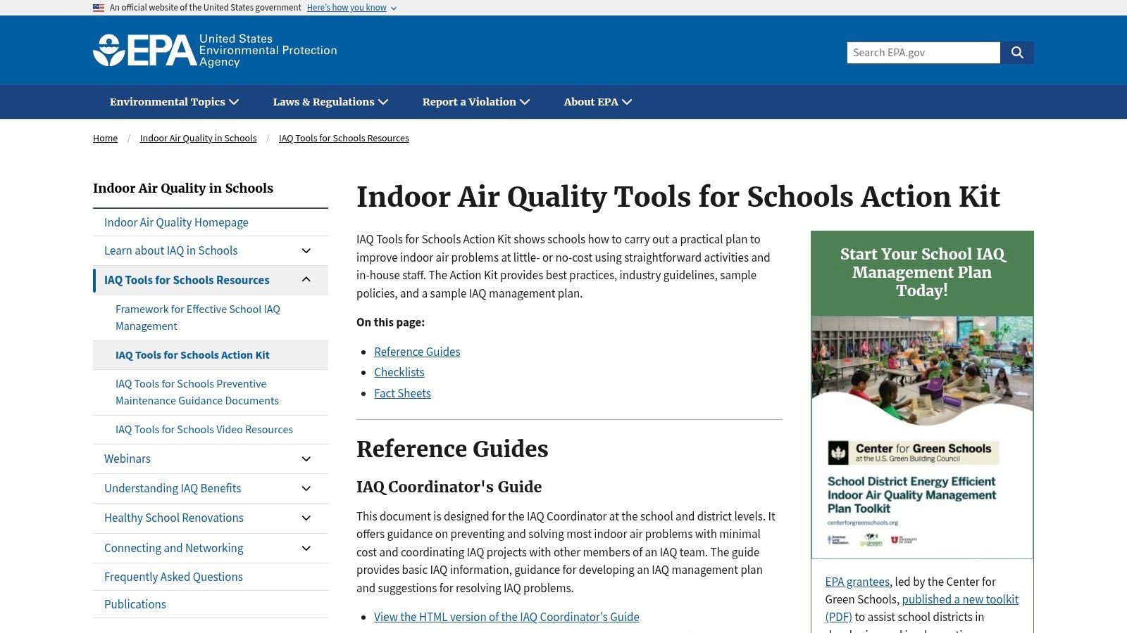 EPA Indoor Air Quality (IAQ) Tools for Schools – Action Kit Checklists