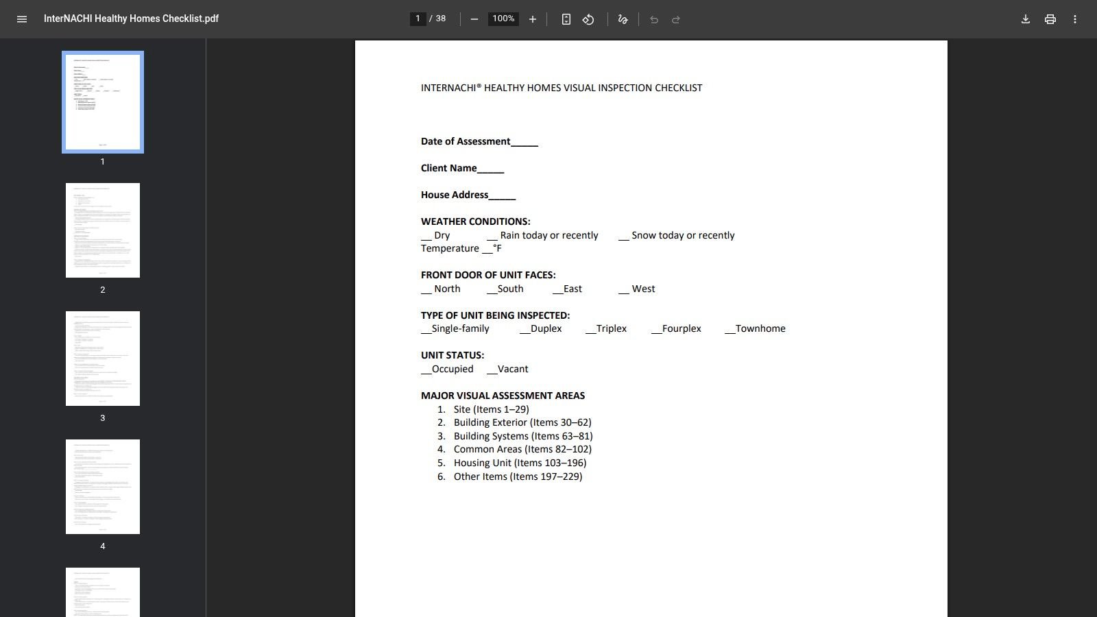 InterNACHI Healthy Homes Visual Inspection Checklist