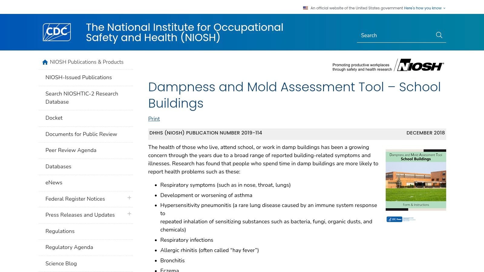 NIOSH Dampness and Mold Assessment Tool (DMAT) – School Buildings