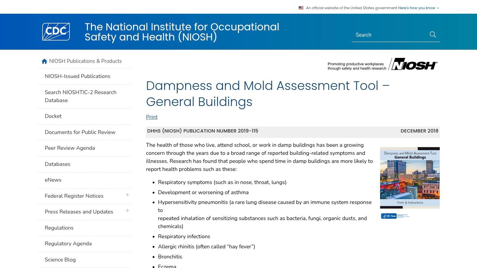 NIOSH Dampness and Mold Assessment Tool (DMAT) – General Buildings
